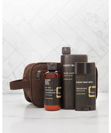 Every Man Jack Sandalwood Bath & Body Gift Set | Grooming Essentials for Men | Body Wash 2-in-1 Shampoo Deodorant + Dopp Bag - Clean Ingredients Perfect Gift - Buy Online on SooperMarket.com