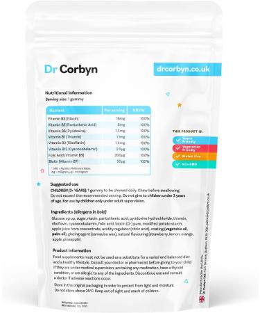 Dr Corbyn Kids' Vitamin B Complex Gummies - 120 Count | All 8 B Vitamins for Immunity & Growth | Gelatine Free & Delicious | Pack of 1 - Buy Online on SooperMarket.com