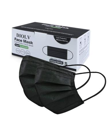 DIOLV Disposable Kids Face Mask 3 Layer Boys Breathable Facemask Girls Facial Masks for Indoor Outdoor 50Pcs/Pack Earloop Black