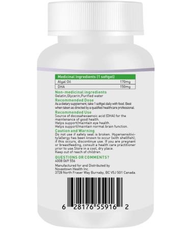 ALALIFE Pure DHA Algal Oil Supplement 170mg for Brain Bone & Heart Health & Joint Support - Non-GMO - Buy Online on SooperMarket.com