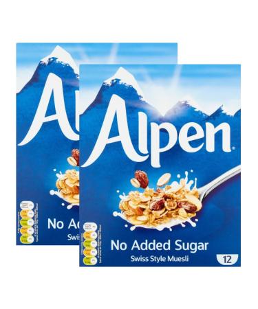 Alpen Muesli No Added Sugar 550g - 2 Pack | Breakfast Muesil Wholegrain Wheatflakes & Rolled Oats with Raisins and Roasted Sliced Hazelnuts and Almonds.