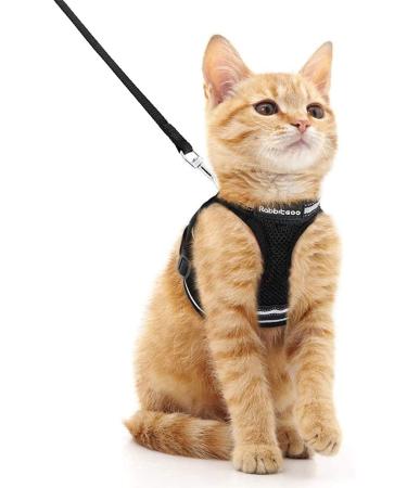 Rabbitgoo cat dishes for cats Set dishes for cats Break -effective cat leash adjustable soft kitten vest with reflective stripes for extra small small cats cat harness m (1 Pack) black