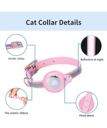 Kocnydey Leather Reflective AirTag Cat Collar Adjustable Anti-Wing Cat Collar with Bell for Small Dogs & Cats (Pink M 28-37cm) - Shop Now! - Buy Online on SooperMarket.com