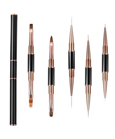 Lusofie 5Pcs Double-Ended Nail Art Brushes Acrylic Nail Liner Brushes Nail Design Brush for Nail Painting Polishing Detail Nail Brushes for Nail Art Salon Home DIY Manicure