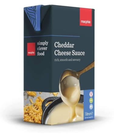 Macphie Cheddar Cheese Sauce 1 Litre Ready to use. A creamy sauce made with real cheddar cheese. Ideal for pasta fish & vegetable dishes or creating fillings for pies croissants & crepes.