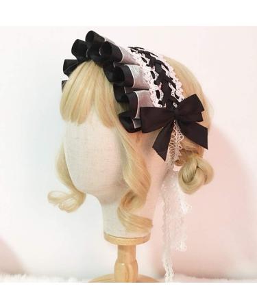 JSGHGDF Japanese Maid Cosplay Headdress Ruffled owknot Hairband Sweet Floral Lace Ribbon Party Hair Accessory White - Buy Online on SooperMarket.com