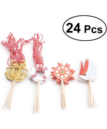 SWOOMEY 24pcs Nautical Cupcake Toppers Top Hat Nautical Theme Party Picks Nautical Cupcake Picks Nautical Cake Topper Birthday Nautical Topper With Line Ocean - Buy Online on SooperMarket.com