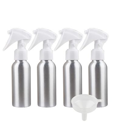 Zeoabsy 4 pieces 100ml empty aluminum spray bottle with white spray atomizer water sprayer flower sprayer for cosmetics plants household garden kitchen cleaning hairdresser + 1 x funnel silver/white 100ml