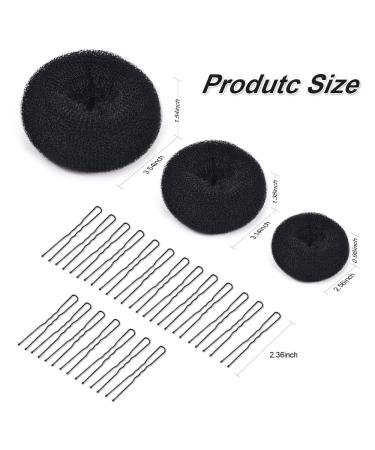 Donut Hair Bun Maker Set - 3 Ring Style Bun Makers + 20 Large Bobby Pins - Black C-Black - Buy Online on SooperMarket.com