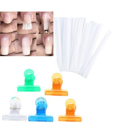 Rotekt 10pcs Nail Extension Fiberglass Manicure Extend Form Acrylic Tips + 5pcs Nail Art Clamps