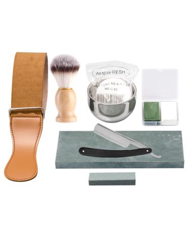 Grandslam Shaving Straight Razor Kit Steel Cutthroat Straight Razor With Leather Strop Sharpening Stone Shaving Brush Stainless Steel Shaving Bowl Shaving Soap Gift for Men