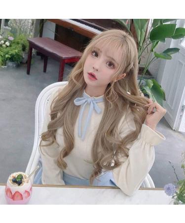Buy Long Curly Wig for Women - Big Wave Air Bangs in Gray Light Brown & Dark Brown - Natural & Realistic Fluffy Hair - Buy Online on SooperMarket.com
