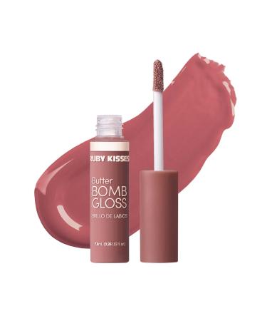 Ruby Kisses Lip Gloss Butter Bomb Gloss Non-Sticky Lip Gloss Vitamin E Natural Nude Lip Makeup - 7.8mL (0.26 US fl.oz) (Flirty)