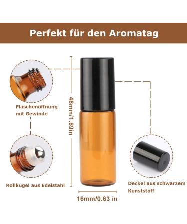 Voarge 24x 5ml Empty Glass Roll-On Bottles - Brown Amber for Essential Oils Lotions & Perfumes - Perfect for Travel - Buy Online on SooperMarket.com