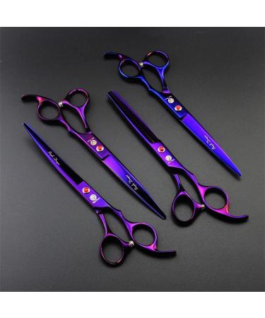 Purple Dragon Professional 7.0 inch 4PCS Pet Grooming Scissors Kit - Premium Japan Steel Straight & Curved Blades with Case - Dog Hair Cutting Shears Set in Electroplating Purple - Buy Online on SooperMarket.com
