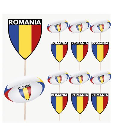 Romania Flag Rugby Ball Food & Cupcake Picks Toppers Party Decorations (14 Pack)