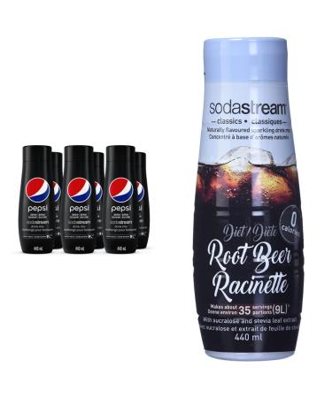 Pepsi Zero Sugar Flavour for SodaStream 440mL x 6 (Makes 54L) & SodaStream Classic Root Beer Diet 440 milliliters