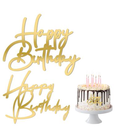 Happy Birthday Cake Topper 2Pcs Gold Cake Decoration Glitter Gold Acrylic Cake Topper Happy Birthday Cupcake Toppers Supplies for Birthday Cake for Man Boys Women Girls Theme Birthday Party Decor