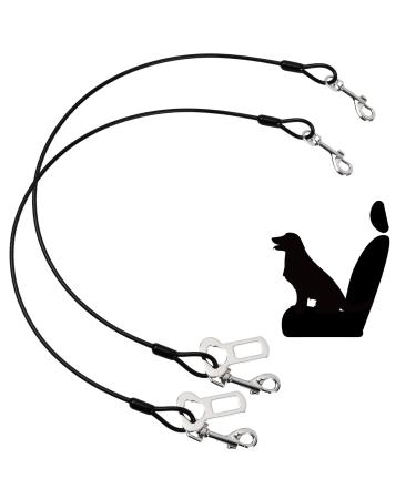 Bezavea 2 Pack Dog Chain Lead Cable Leash Chew Proof Steel Rope Cable Dog Car Harness Dog Car Seatbelt Pet Vehicle Harnesses with Double Clips and Latch Attachment (60cm)