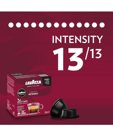 Lavazza A Modo Mio Espresso Intenso Coffee Capsules - 16 Count Pack | Intensity 13 Arabica and Robusta Blend | Spicy Notes | Medium-Dark Roasting | Compostable Pods - Buy Online on SooperMarket.com
