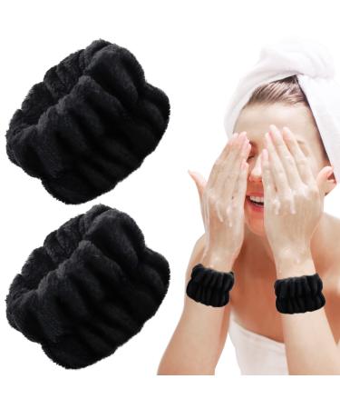 Microfiber Wrist Spa Wash Band  Wrist Towels for Washing Face  Absorbent Wristbands Wrist Sweatband for Women Girls Prevent Water from Spilling Down Your Arms Black