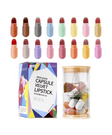 Lipstick Set 16 Cute Capsule Long Lasting Waterproof Lipstick for Women Velvet Matte Finish All Skin Tones KH6