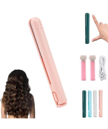 Portrayi Mini Dual-Purpose Curling Iron Ceramic Mini Hair Curler 2-in-1 Mini Curling Wand Flat Iron Hair Straightener Portable Cordless Travel Curling Iron for Long Short Hair (Pink)