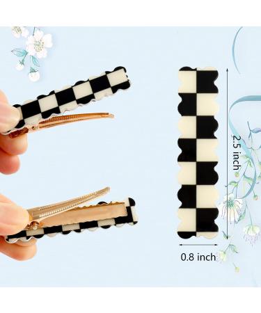 Whaline 14Pcs White Black Checker Hair Clips - No Bend, No Crease Wave Geometric Duckbill Clip for Girls, Women, Toddlers - Korean Styling Barrettes - Buy Online on SooperMarket.com