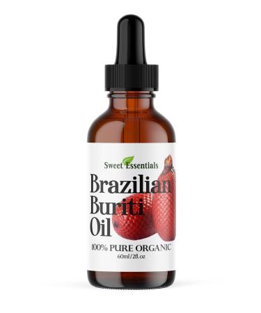 Sweet Essentials 100% Organic Buriti (Aguaje) Fruit Oil | Imported From Brazil | 2oz Glass Bottle With Glass Dropper | 100% Pure | Cold-Pressed | Natural Moisturizer for Skin Hair and Face