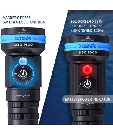 XTAR D30 1600 Lumens Scuba Diving Video Light | Multi-Color LED Underwater Flashlight - Buy Online on SooperMarket.com