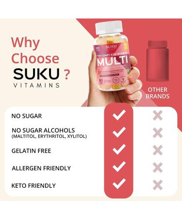 Suku Vitamins - The Complete Women's Multivitamins Enriched with Vitamin K2 Vitamin A and More Easy to Chew Sugar-and-Gluten-Free Gummy Vitamins Non-GMO 60 Counts - Buy Online on SooperMarket.com