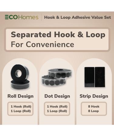 ECOHomes Hook and Loop Tape Set | Interlocking Fasteners for Sewing, Mounting & Fastening | Includes 1 Roll, 8 Strips, 220 Self Adhesive Dots | Black Fabric Tape - Buy Online on SooperMarket.com