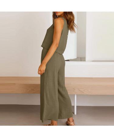 Women's Summer Two Piece Set - Sleeveless Crop Top and Capri Pants in Khaki - Size Medium - Buy Online on SooperMarket.com