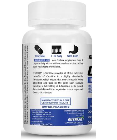 NutriJa L-Carnitine L-Tartrate 1000mg Supplement | Converts Fat into Energy Boosts Energy & Performance | Supports weight Loss | Fastest Muscle Recovery & Reduces Soreness (60 Capsules) 60 count (Pack of 1) - Buy Online on SooperMarket.com