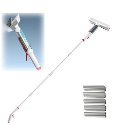 RRRYYYZZ 75'' Spray Window Squeegee for Home with 4-Section Extension Pole 4 in 1 Shower Squeeze for Glass Door and Tile Shower Squeegee for Tile Shower Walls with Sewage Collector and 5 Pads