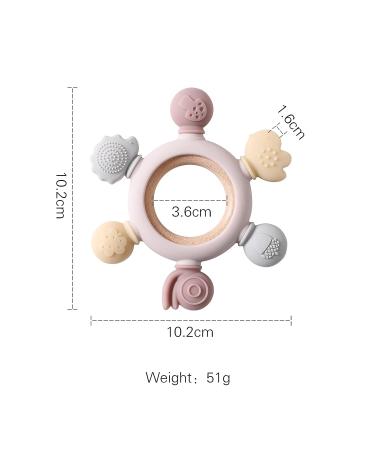 Bopoobo Silicone Rudder Teether Toy with Wooden Ring for Babies | Soothing Teething Toy for 3-12 Months | Montessori Baby Chew Toy (Pink) - Buy Online on SooperMarket.com