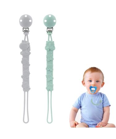 Vicloon silicone pacifier chain 2 piece of pacifier chain baby for girls and boys baby pacifier chain clip gift for baby -green+gray 2PCs green+gray