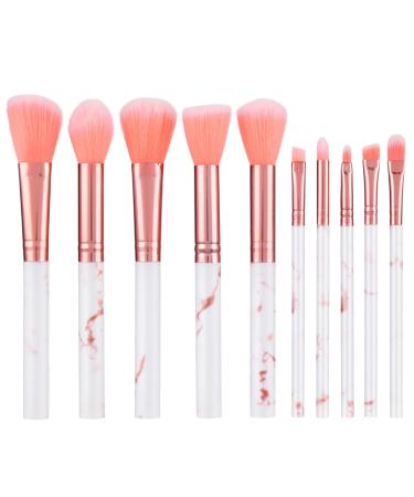 WLLHYF 10 Pieces Marble Makeup Brushes Set Soft Premium Pink Bristles Aesthetic Face Brushes Tool for Eyeshadow Foundation Contour Concealer Eyeliner Eyebrow Professional Cosmetic Brushes