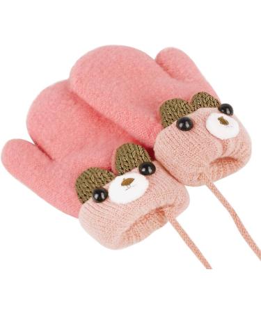 Kids Toddlers Knitted Gloves Mittens with String | Fleece Lined Winter Warm Mittens for Boys Girls | Age 0-3 | Orange - Buy Online on SooperMarket.com