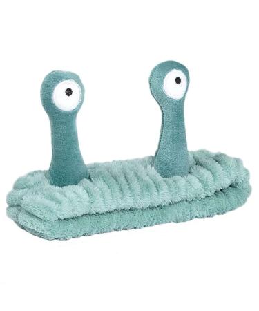 KOMUNJ Face Wash Headband Palm and Snail Spa Hair Bands Makeup Headbands Women Cartoon Cute Coral Fleece Elastic Headband for Washing Face Shower Sports Beauty Skincare (Green)