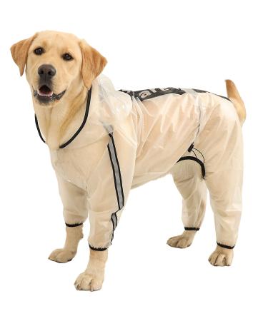 Olsa Dog Raincoat, Dog Hooded Slicker Poncho, 4 Legs Dog Rain Jacket with Reflective Stripe, Transparent Water Proof Resistant Dog Rain Snow Clothes for Small Medium Large Dogs