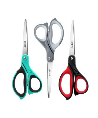 LIVINGO 8.5" Scissors All Purpose 3 Pack Ultra Sharp Blade Shears Professional Ergonomic Comfort Grip Scissors for Office School Home Supplies Fabric Sewing DIY Cutting General Use Blue/Red/Grey