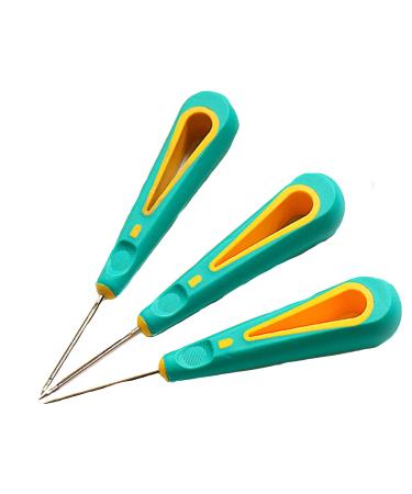 DAZAIGE 3 Pieces Steel Sewing Awl Creative Hole Cone Hook Needle with Rubber Grip Portable Hand Stitching Puncher Candle Wick Processing Needle for DIY Repair Leather Shoes Sewing Cobbler Tools
