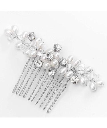 Brishow Crystal Bride Wedding Hair Comb - Pearl Bridal Hair Accessories (Silver) - Buy Online on SooperMarket.com