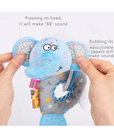 Baby Rattles and Teething Toys for Newborns - Elephant Baby Rattle with Teether (4PCS) - Buy Online on SooperMarket.com