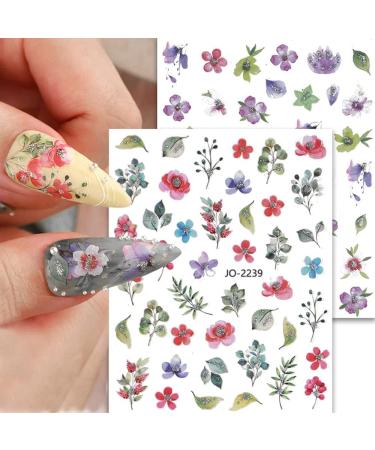 Watercolor Spring Nail Art Stickers - Pink Purple Floral Design for Acrylic Nails | DIY Nail Decorations for Women - Buy Online on SooperMarket.com