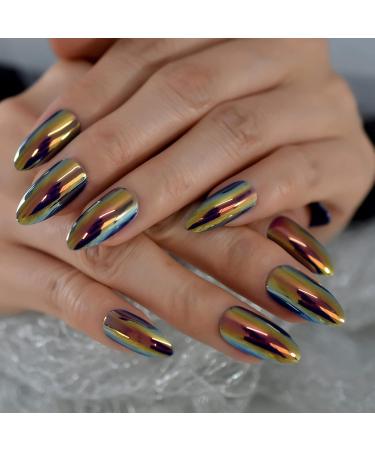 Punk Style Magic Gold Fake Nails - Long Metallic Mirror Almond Press On False Nails - Reusable DIY Nails Art Tips - iMABC L6301 - Buy Online on SooperMarket.com