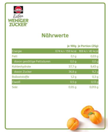 Schwartau Extra Less Sugar Apricot Spread - Reduced Sugar Fruit Preserve 300g | Healthy Low Sugar Jams for International Shipping - Buy Online on SooperMarket.com