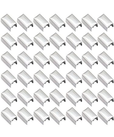 End Fasteners Crimp Silver/Gold Ends Fold Over Crimp Ribbon Caps End Clip End Clamps Cord Rope Clip Leather Key Fob Hardware Jewelry Findings 200pcs 7mm (Silver)