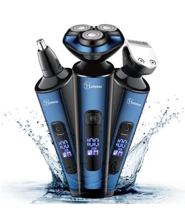 Hatteker Mens Electric Shavers Razor Beard Trimmer Rotary Facail Head Shaver for Men Sideburn Trimmer Nose Trimmer Wet Dry IPX7 Waterproof Rechargeable Cordless 3 in 1